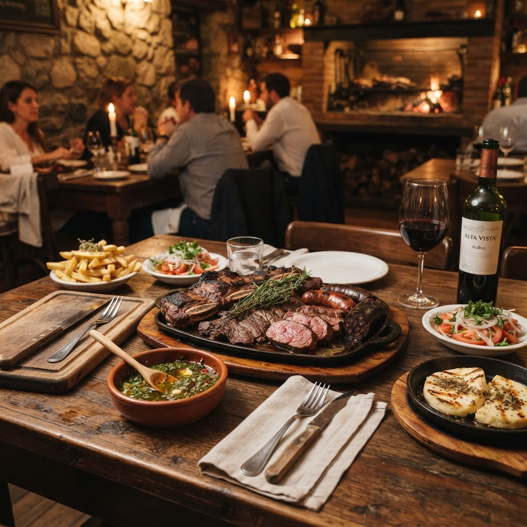 Asado argentino con carnes y chimichurri