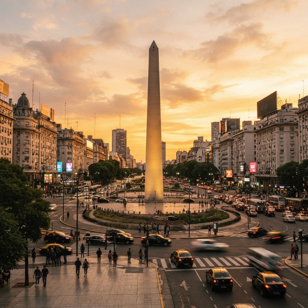 El obelisco de Buenos Aires al atardecer